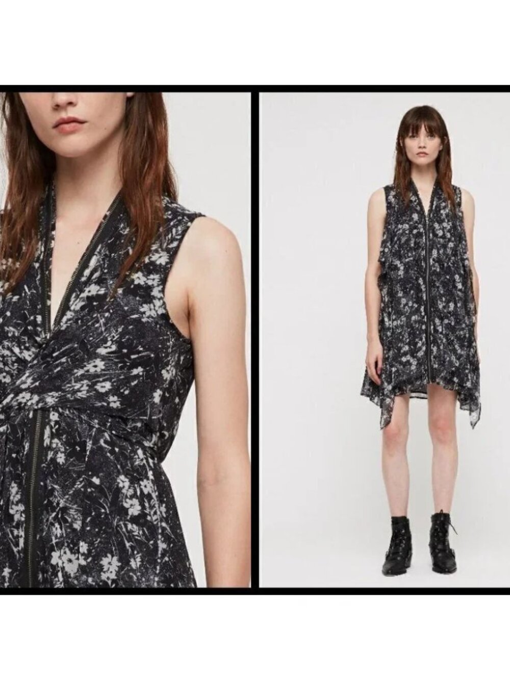 All Saints Jayda Lisk Black and White Floral Dress